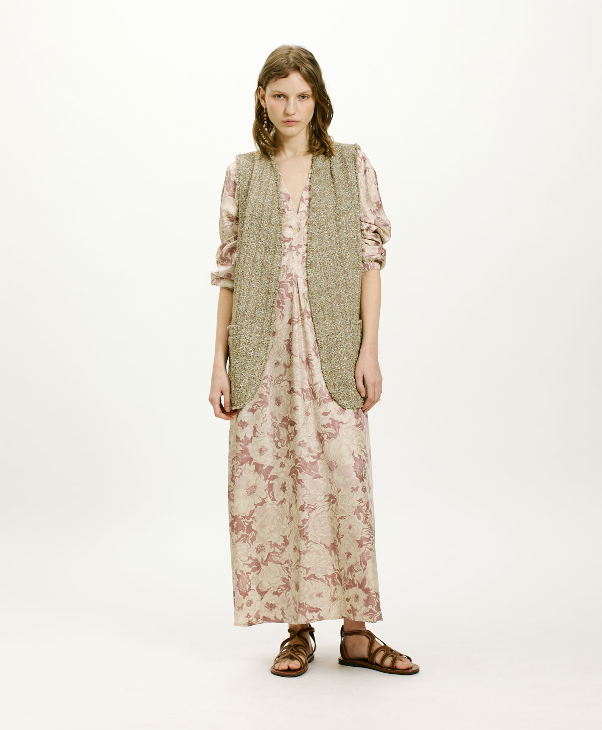 VESTITO AMEDE IN TWILL DI SETA STAMPATA - ROSA/BEIGE - Clothing - Momonì
