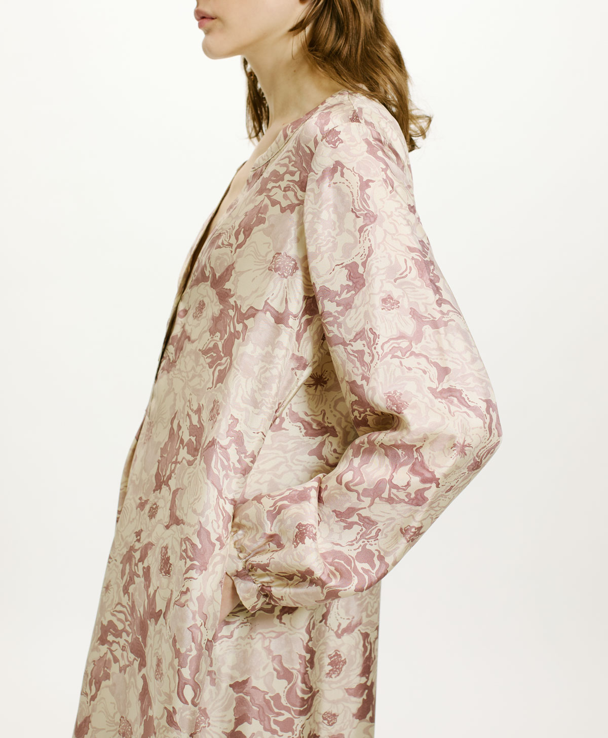 AMEDE DRESS IN PRINTED SILK TWILL - PINK/BEIGE - Momonì