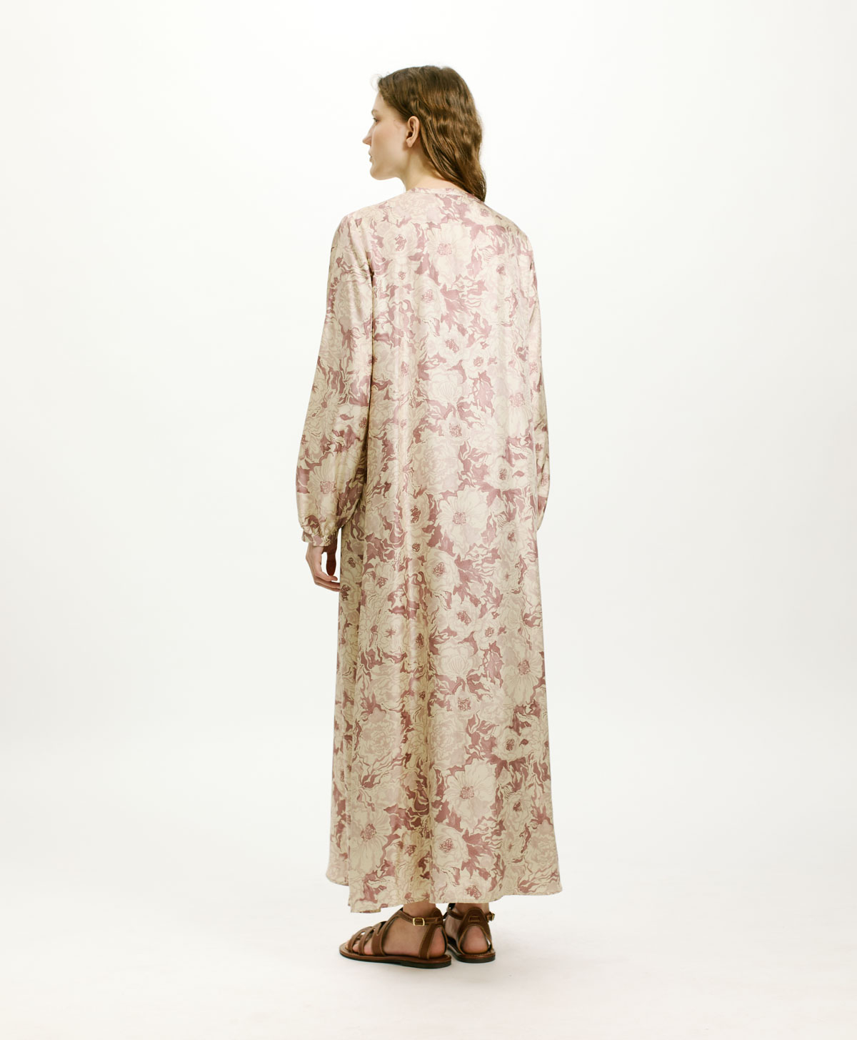 AMEDE DRESS IN PRINTED SILK TWILL - PINK/BEIGE - Momonì
