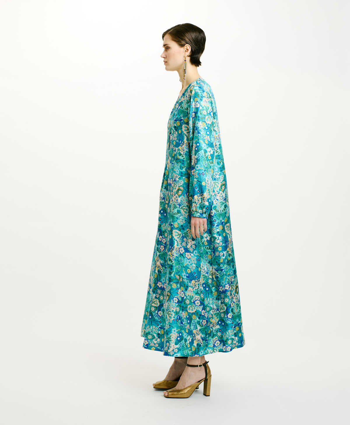 ROBE AMEDE EN SERGÉ DE SOIE IMPRIMÉ - BLEUETTE MULTICOLORE - Momonì
