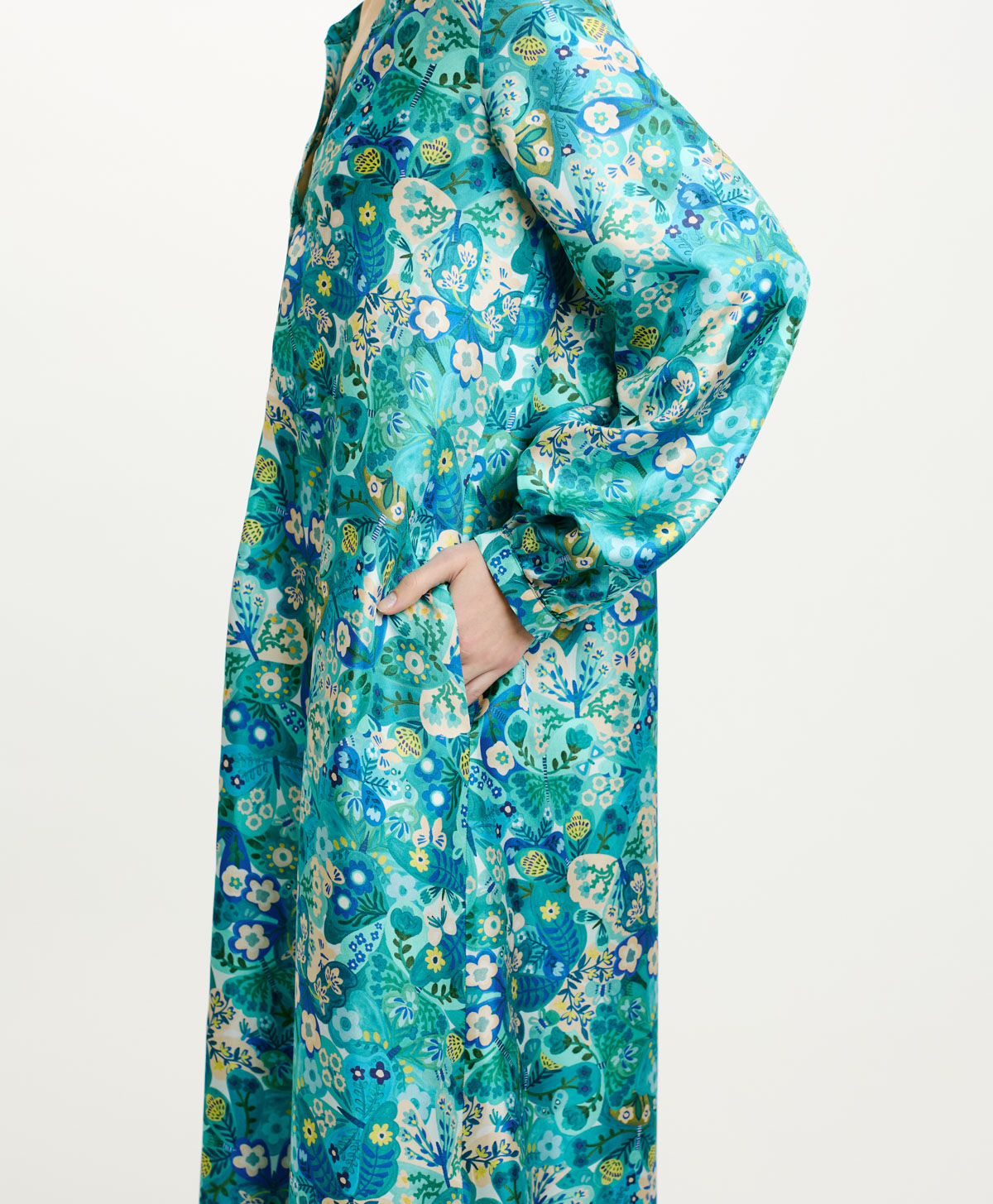 ROBE AMEDE EN SERGÉ DE SOIE IMPRIMÉ - BLEUETTE MULTICOLORE - Momonì