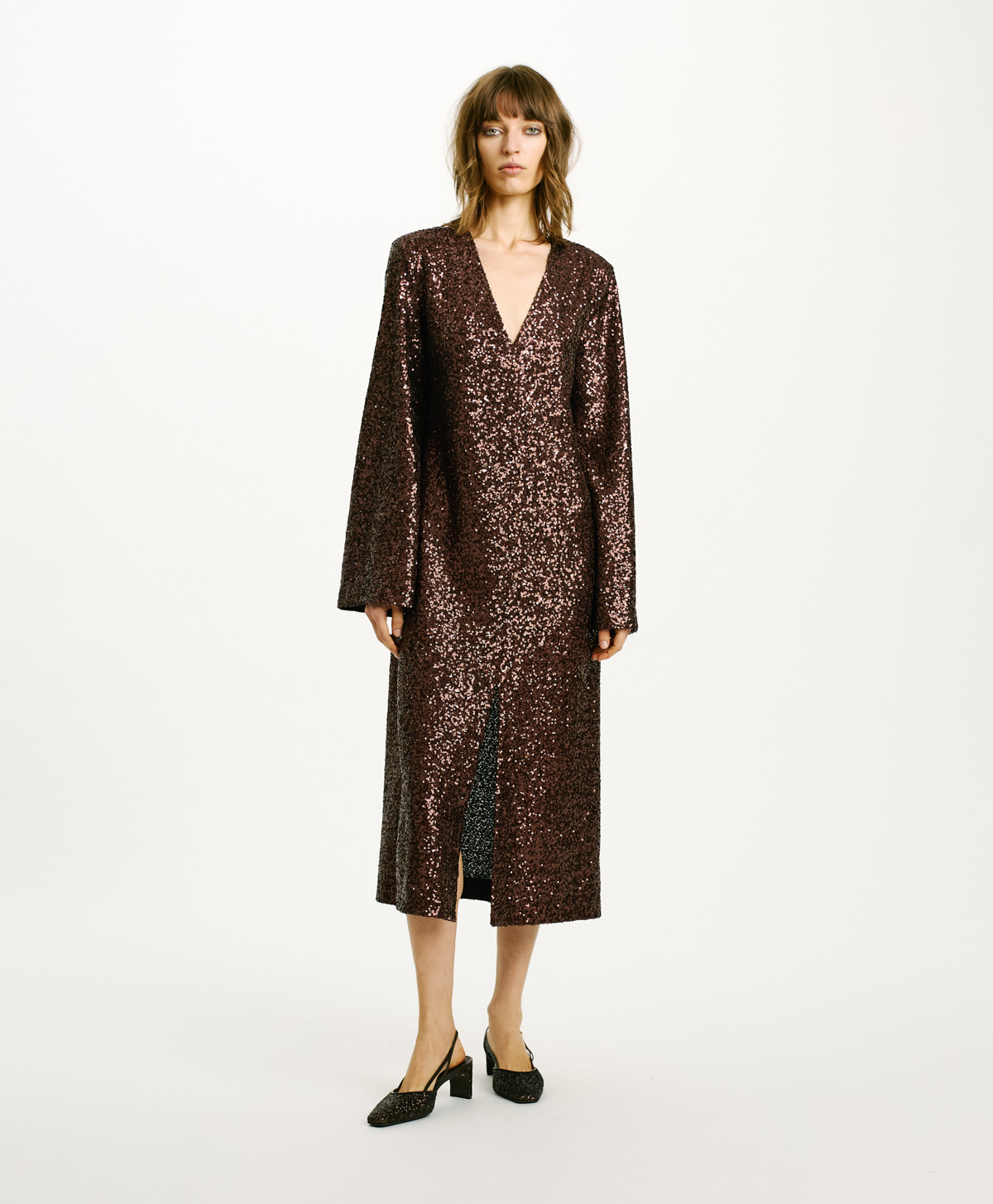 BROMELIA DRESS IN SEQUIN FABRIC - CHOCOLATE - Clothing - Momonì