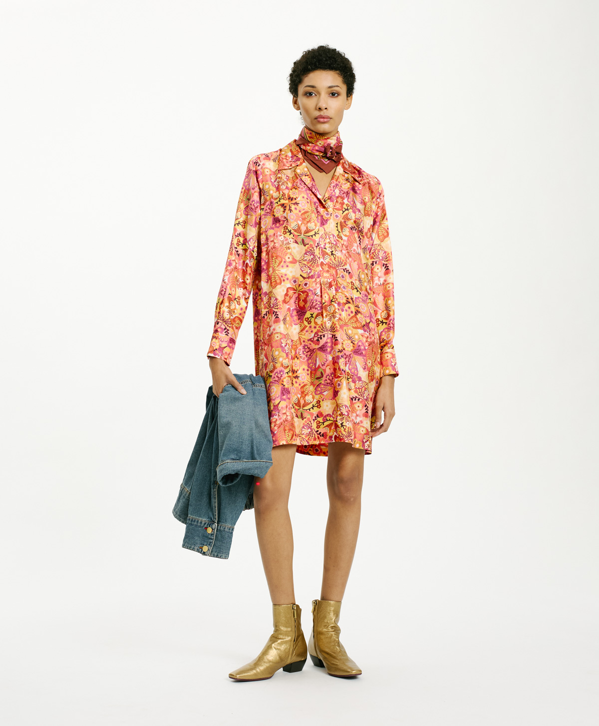 CAUCHO DRESS IN PRINTED SILK TWILL - PINK/BORDEAUX - Momonì
