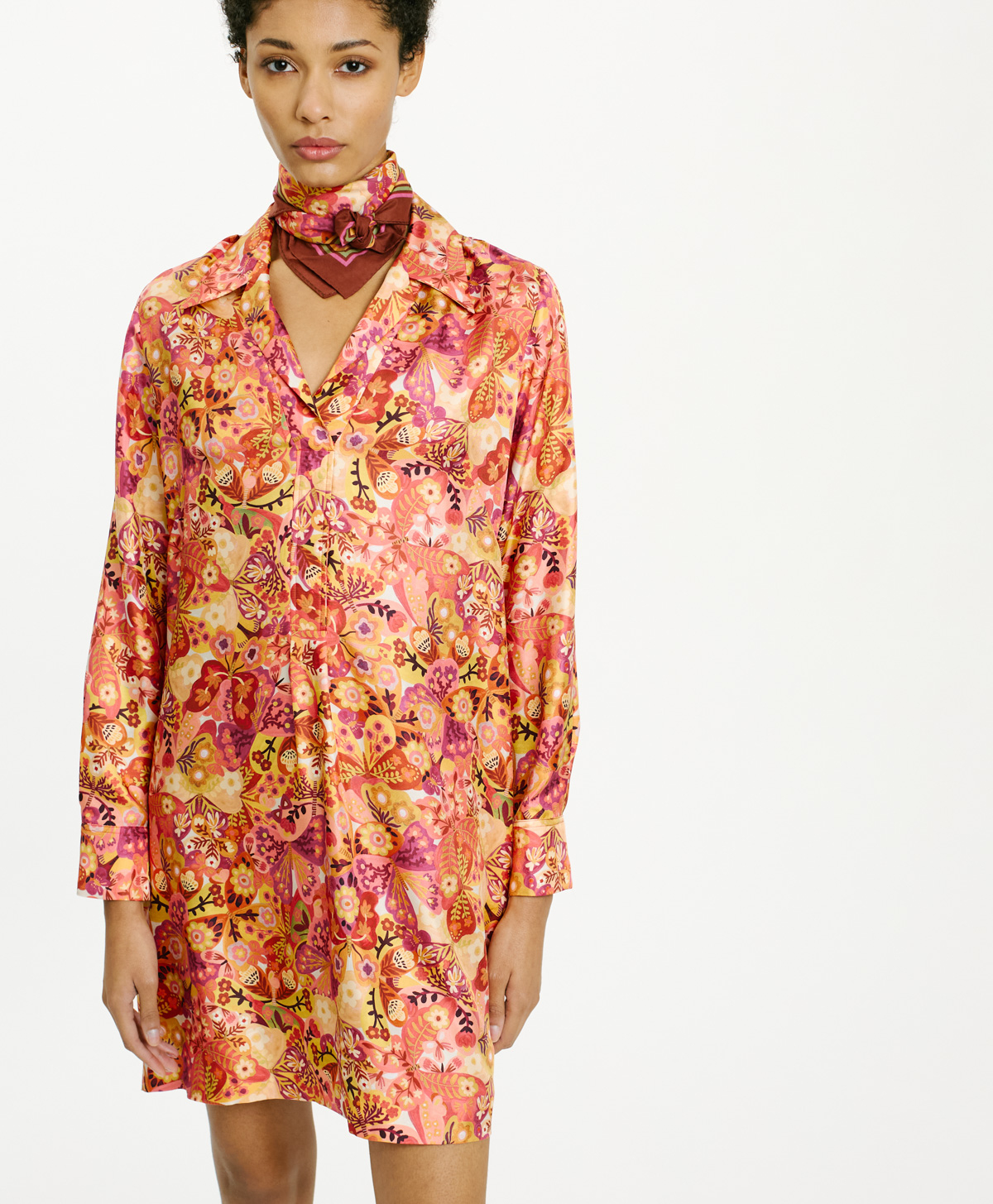 CAUCHO DRESS IN PRINTED SILK TWILL - PINK/BORDEAUX - Momonì