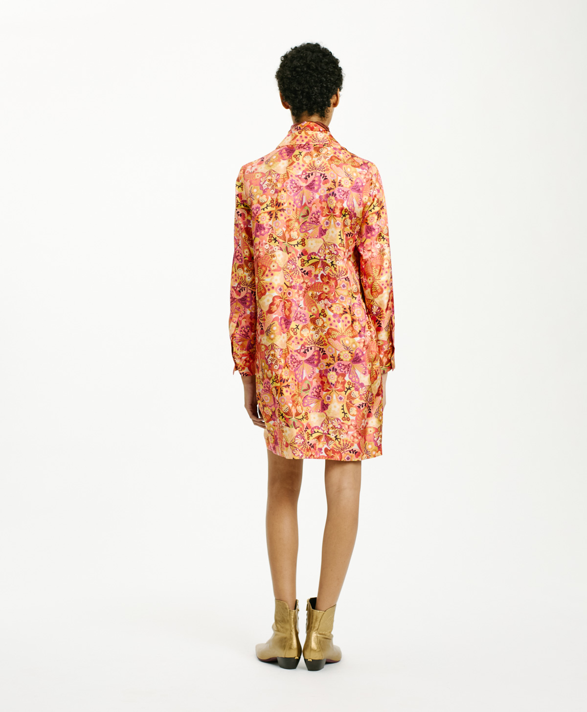 CAUCHO DRESS IN PRINTED SILK TWILL - PINK/BORDEAUX - Momonì