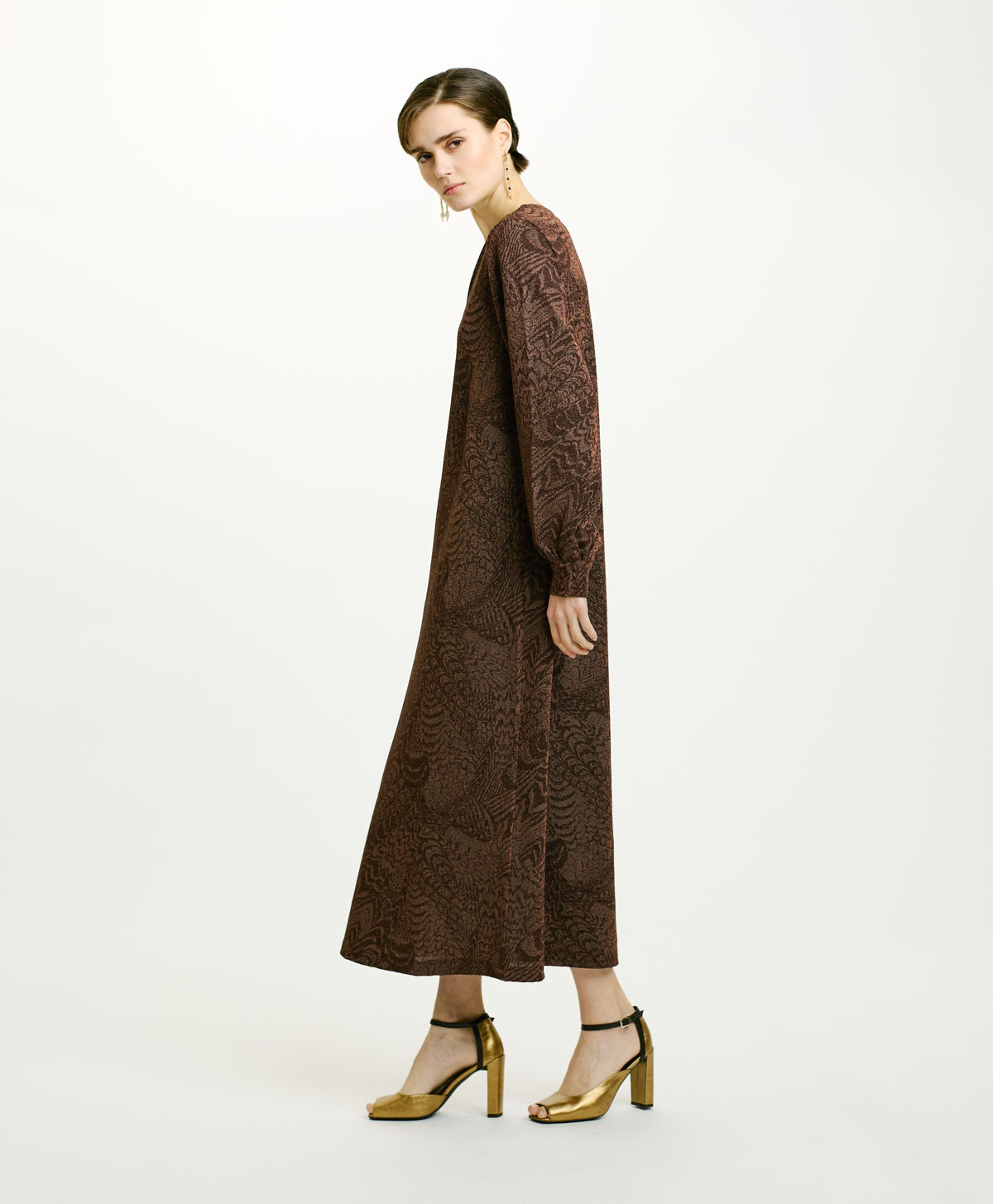 ROBE ECUADOR EN LUREX JERSEY EN JACQUARD - CHOCOLAT/CUIVRE - Momonì