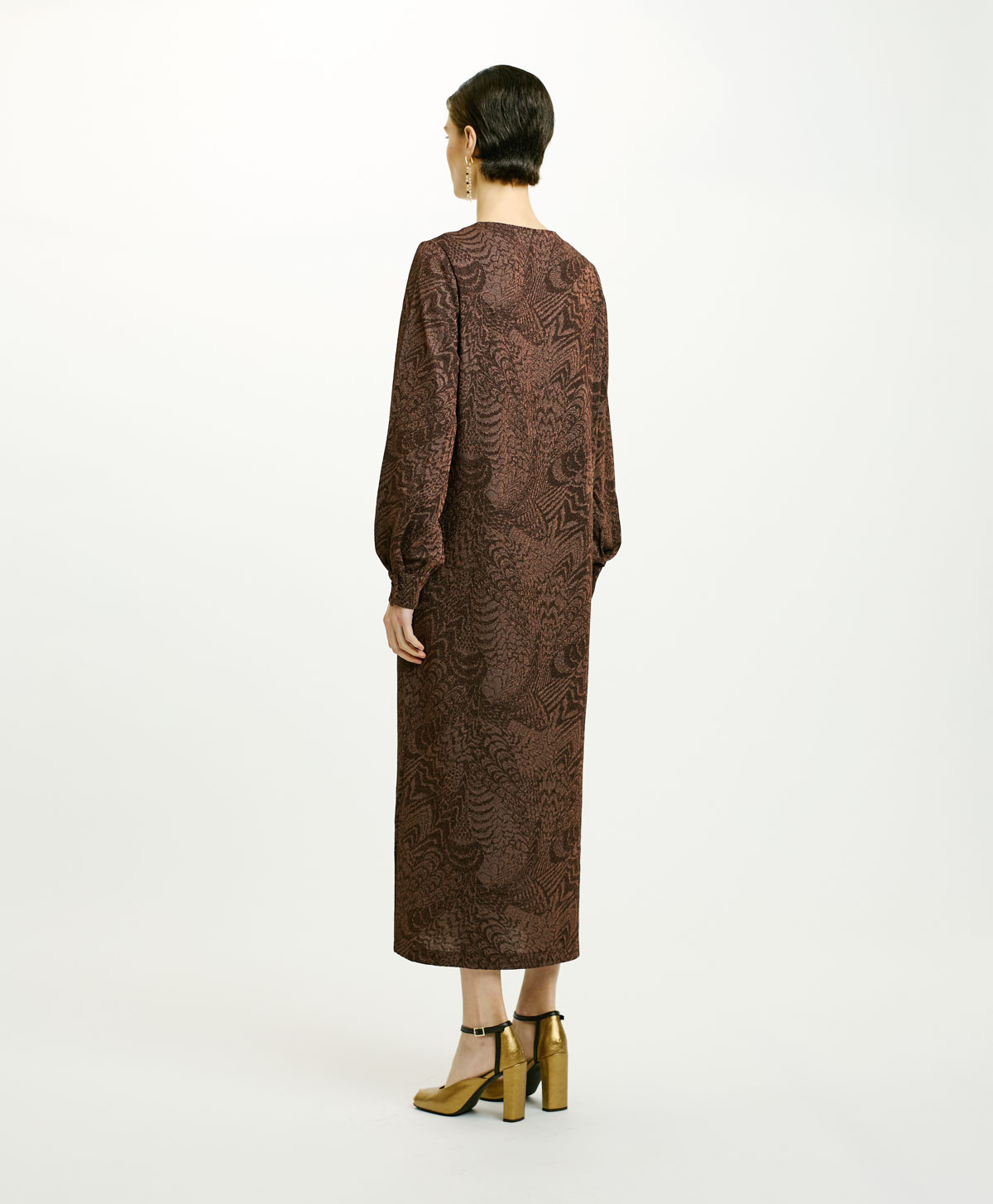 ROBE ECUADOR EN LUREX JERSEY EN JACQUARD - CHOCOLAT/CUIVRE - Momonì