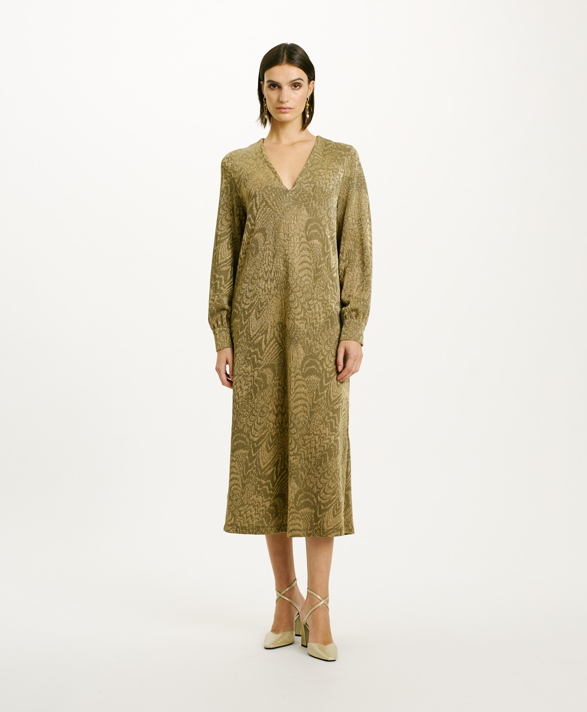 ECUADOR DRESS IN JACQUARD JERSEY WITH LUREX - MATCHA GREEN/GOLD - Momonì