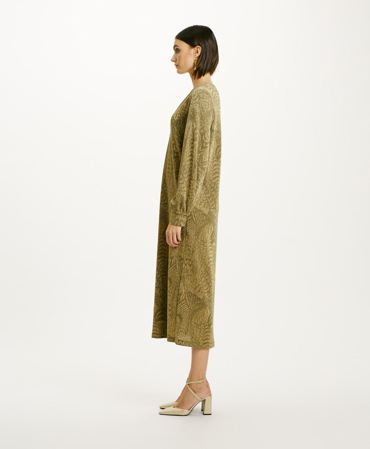ECUADOR DRESS IN JACQUARD JERSEY WITH LUREX - MATCHA GREEN/GOLD - Momonì
