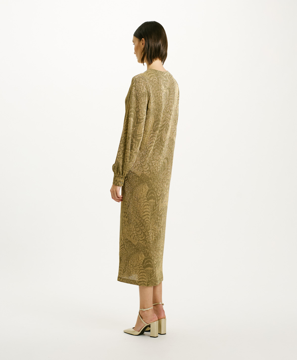 ECUADOR DRESS IN JACQUARD JERSEY WITH LUREX - MATCHA GREEN/GOLD - Momonì