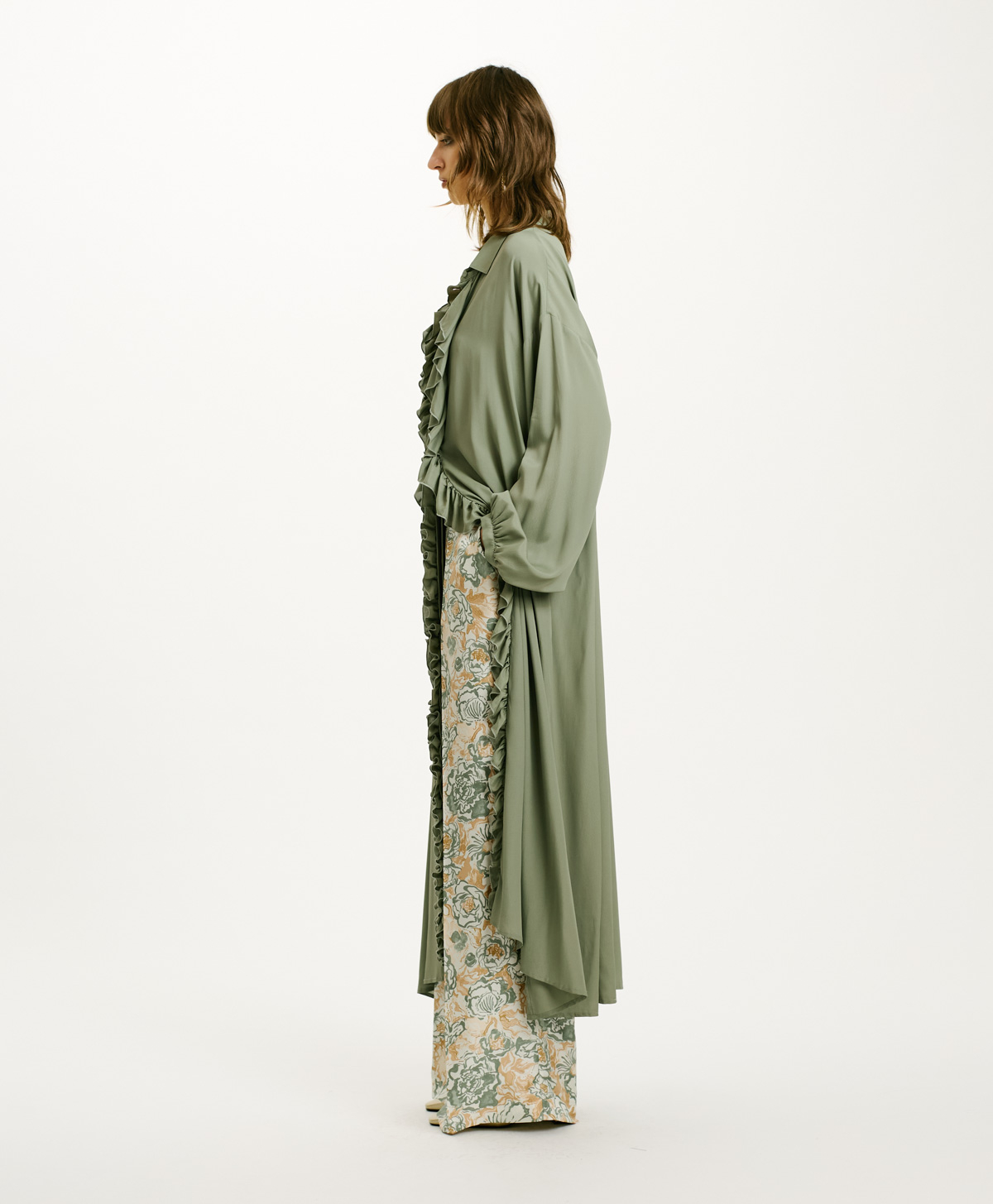 VESTITO FLEUR IN GEORGETTE DI VISCOSA - VERDE SALVIA - Momonì