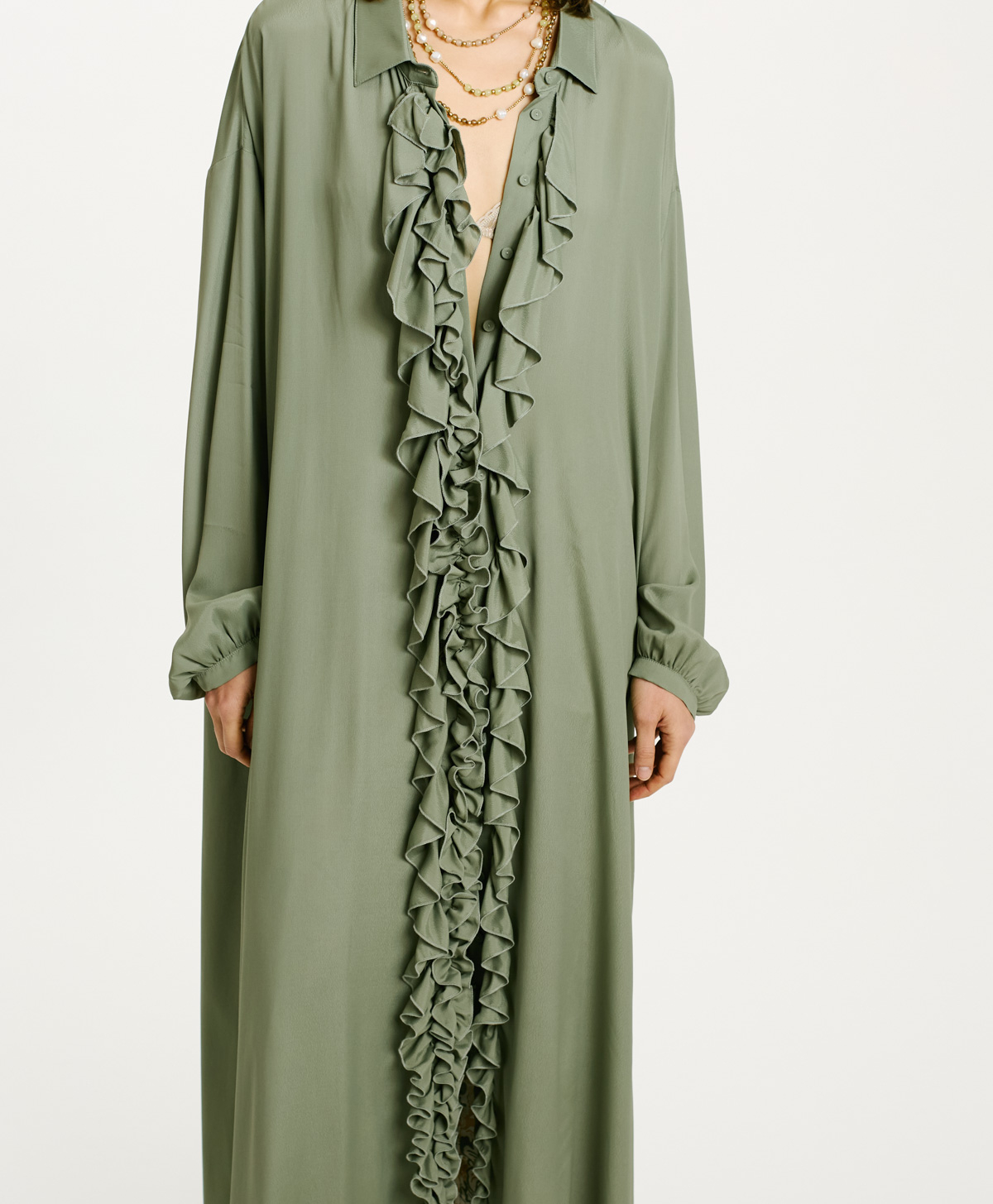 VESTITO FLEUR IN GEORGETTE DI VISCOSA - VERDE SALVIA - Momonì