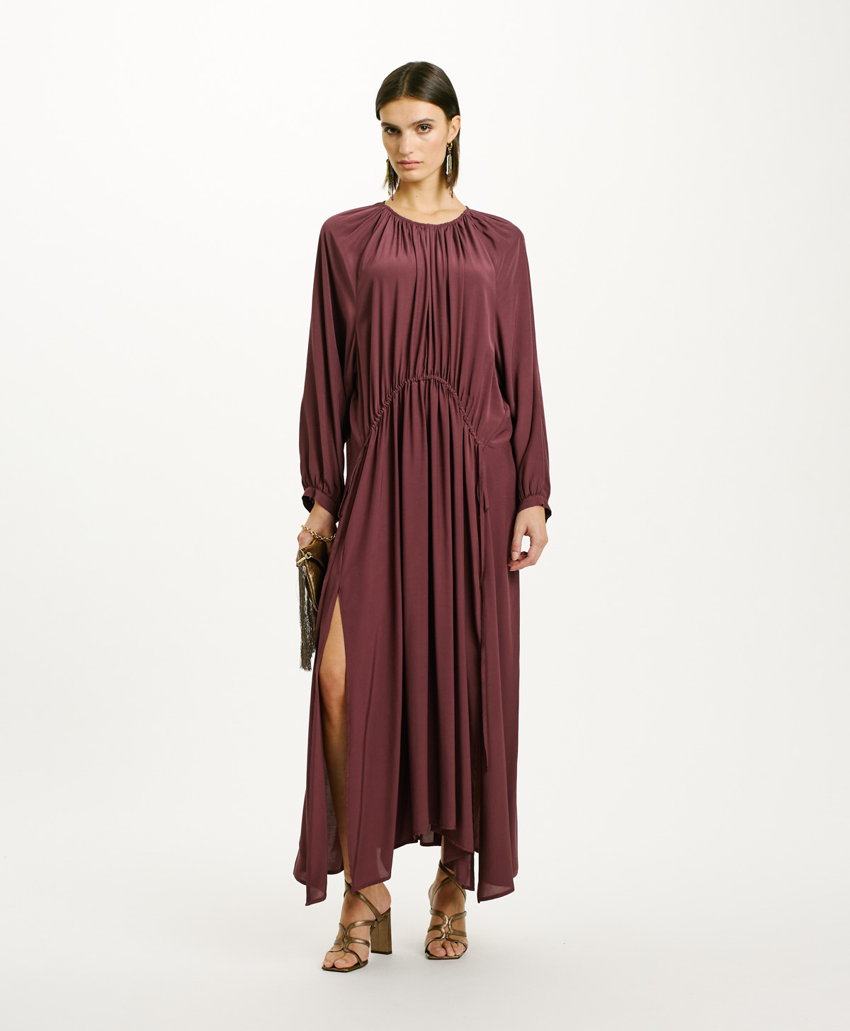 LUA DRESS IN LIGHT SPOLID COLOUR RAYON - GRAPE MUST - Clothing - Momonì