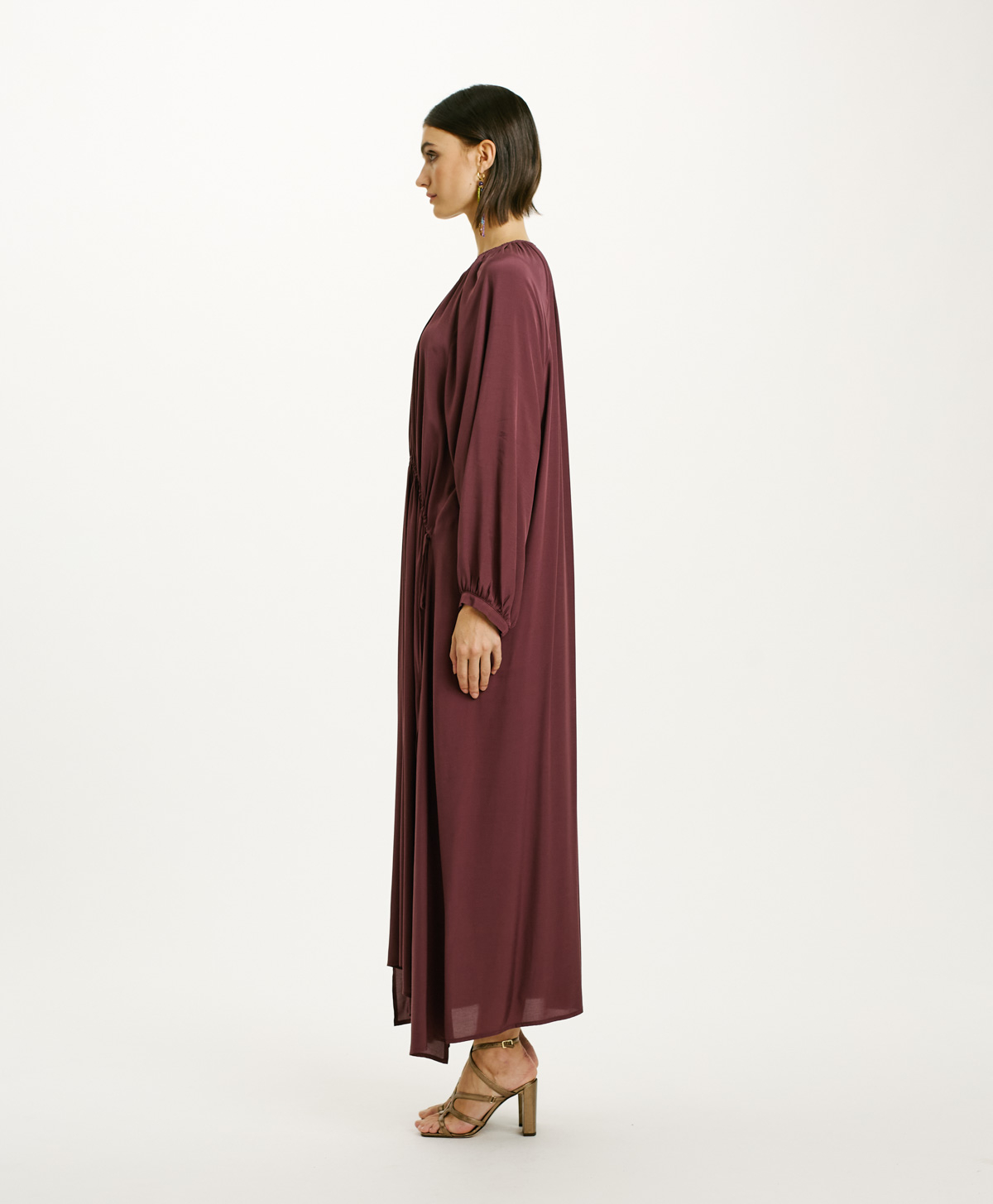 LUA DRESS IN LIGHT SPOLID COLOUR RAYON - GRAPE MUST - Momonì
