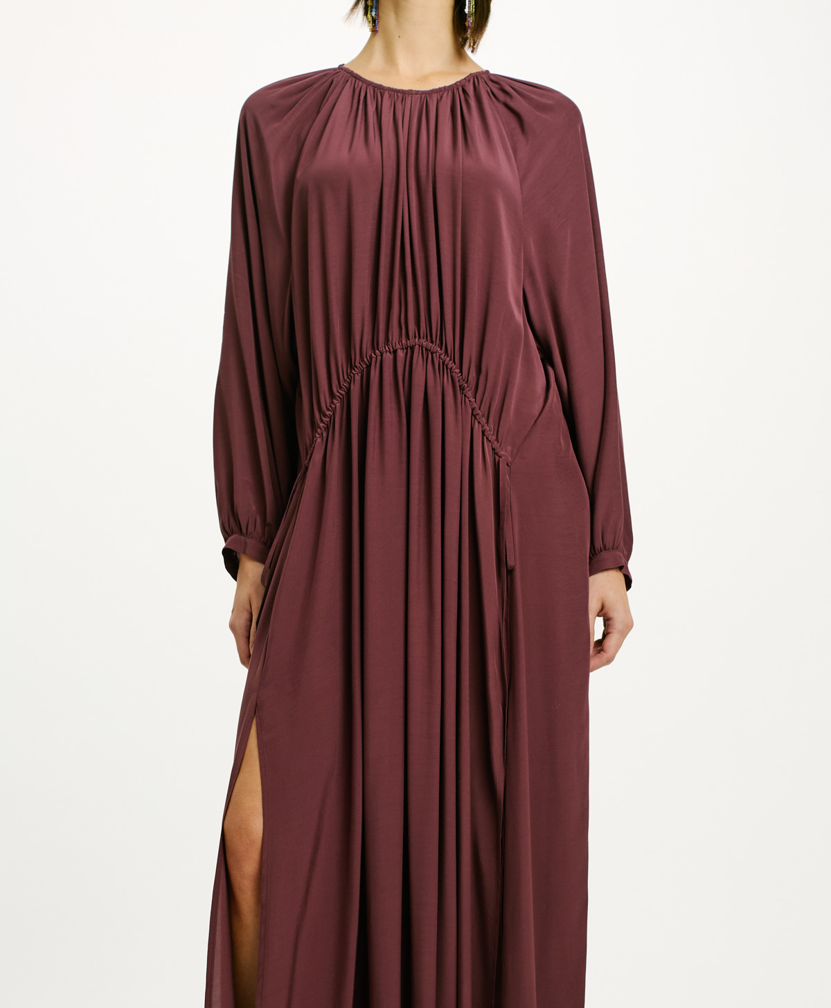 LUA DRESS IN LIGHT SPOLID COLOUR RAYON - GRAPE MUST - Momonì