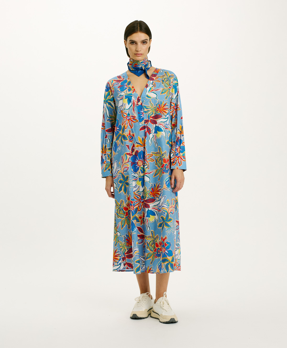 MORICHE DRESS IN STRETCH POPLIN - MULTICOLOR LIGHT BLUE - Momonì