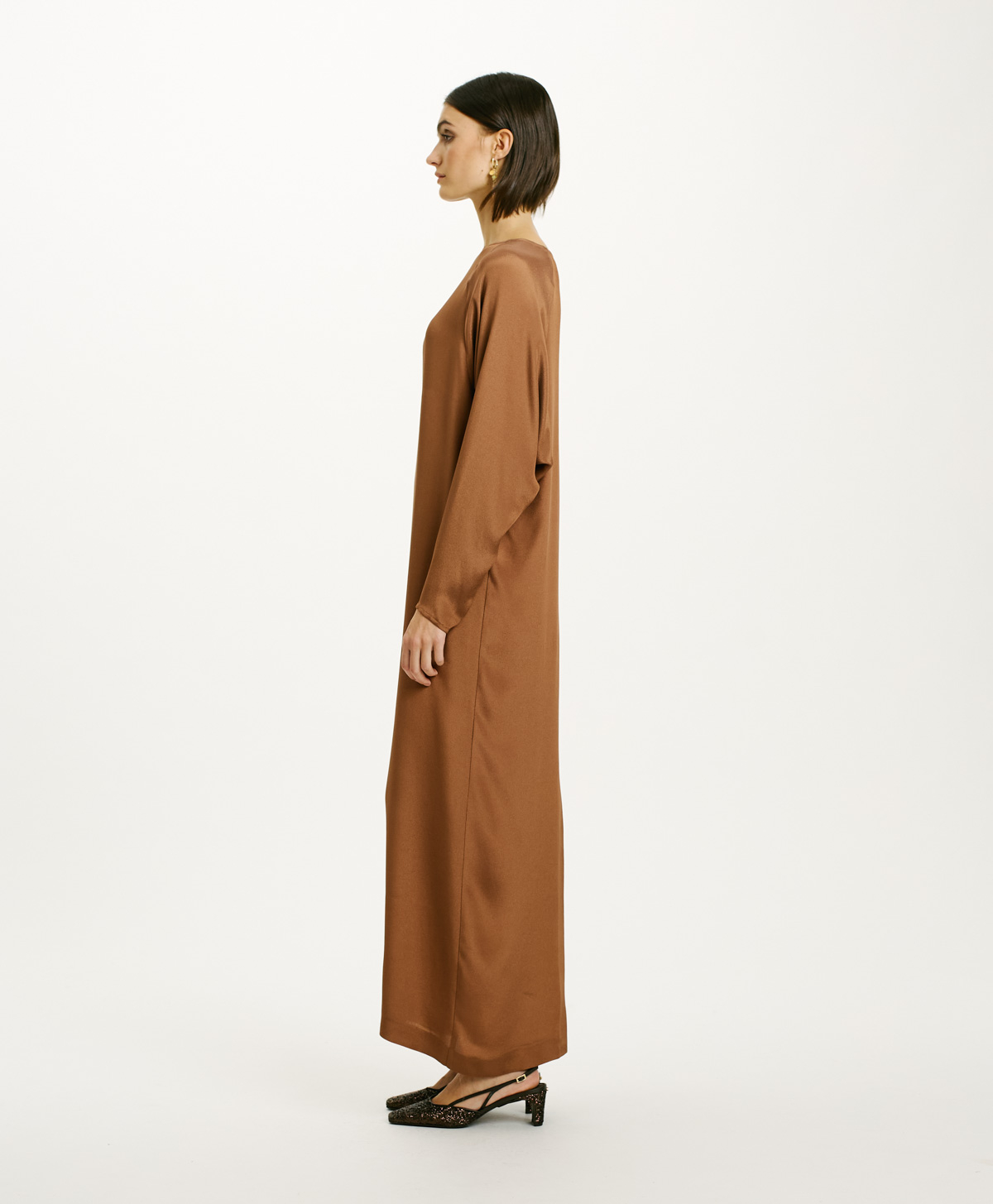 MURUI DRESS IN SOLID COLOUR ACETATE SILK BLEND CREPE - TOBACO - Momonì