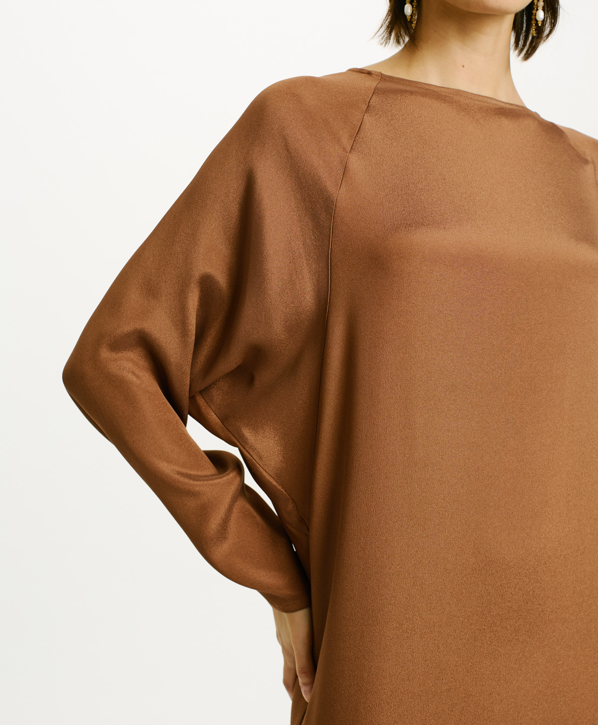MURUI DRESS IN SOLID COLOUR ACETATE SILK BLEND CREPE - TOBACO - Momonì