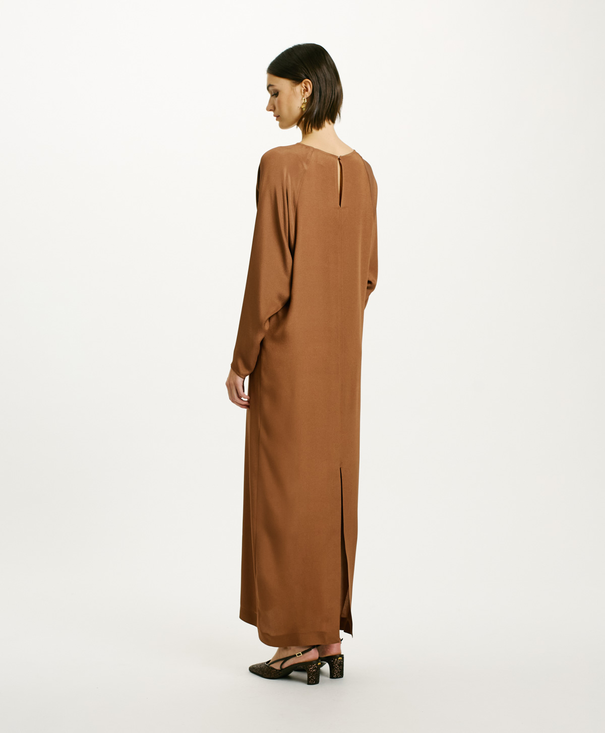 MURUI DRESS IN SOLID COLOUR ACETATE SILK BLEND CREPE - TOBACO - Momonì