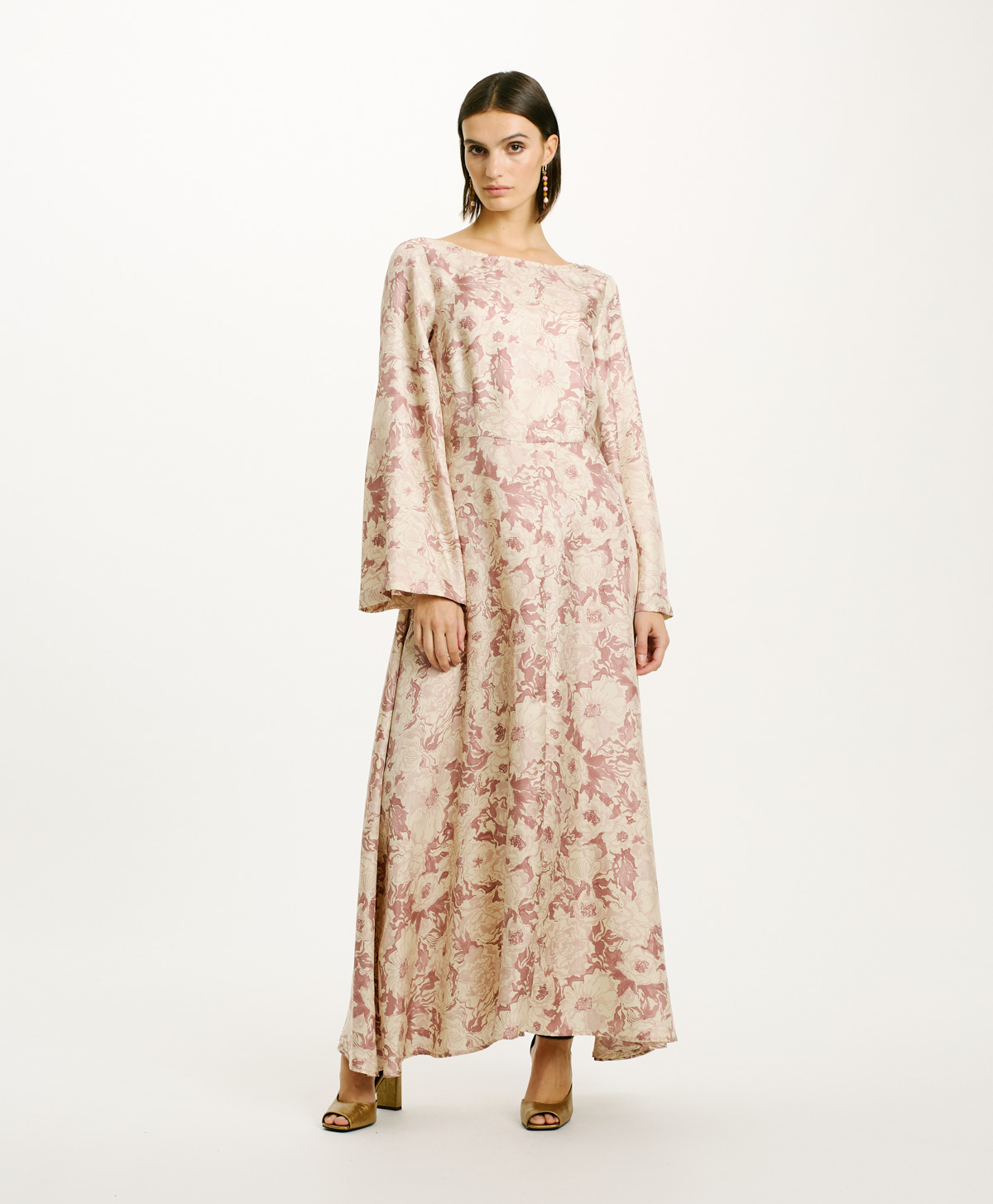 ROBE UNCARIA EN SERGÉ DE SOIE IMPRIMÉ - ROSE/BEIGE - Momonì