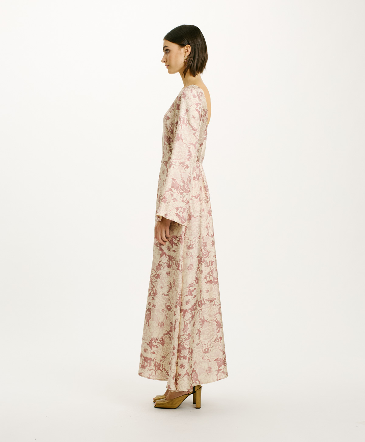 ROBE UNCARIA EN SERGÉ DE SOIE IMPRIMÉ - ROSE/BEIGE - Momonì