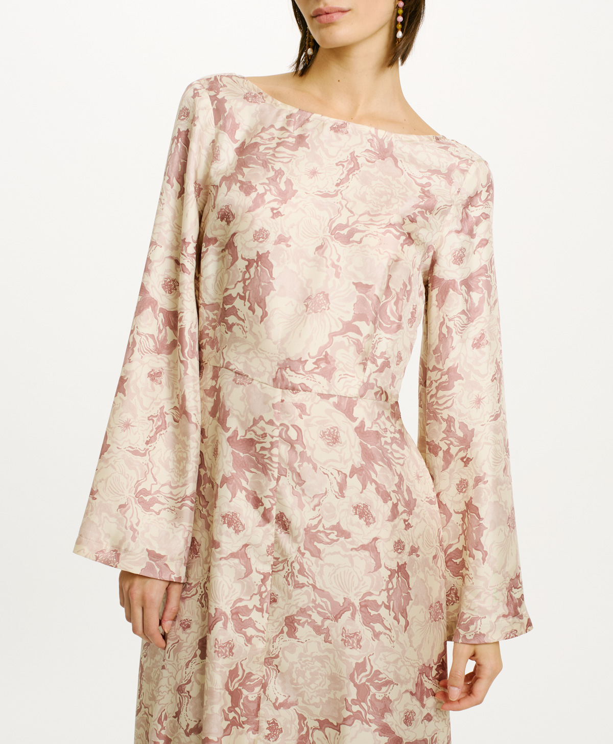 ROBE UNCARIA EN SERGÉ DE SOIE IMPRIMÉ - ROSE/BEIGE - Momonì