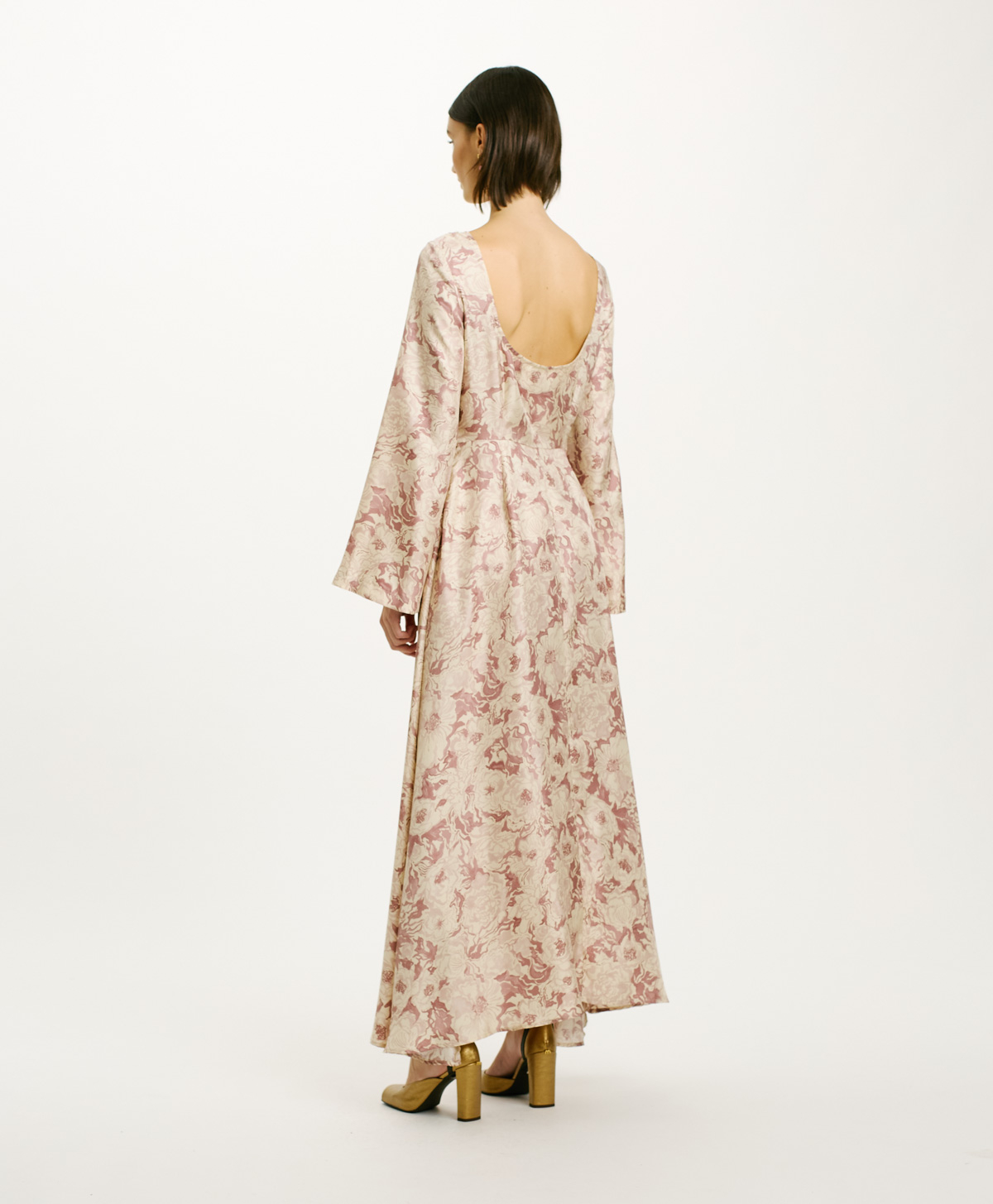 ROBE UNCARIA EN SERGÉ DE SOIE IMPRIMÉ - ROSE/BEIGE - Momonì
