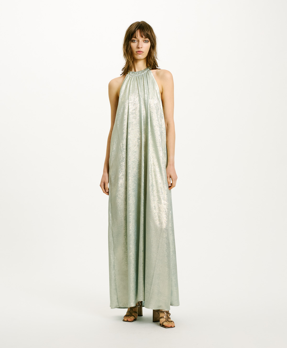 ROBE YUCA EN LAMINÉ FLUIDE - AIGUE-MARINE - Momonì