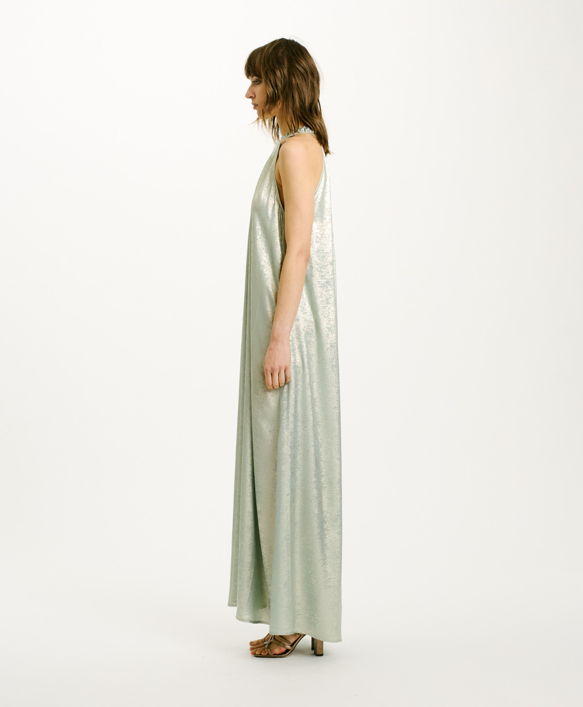 ROBE YUCA EN LAMINÉ FLUIDE - AIGUE-MARINE - Momonì