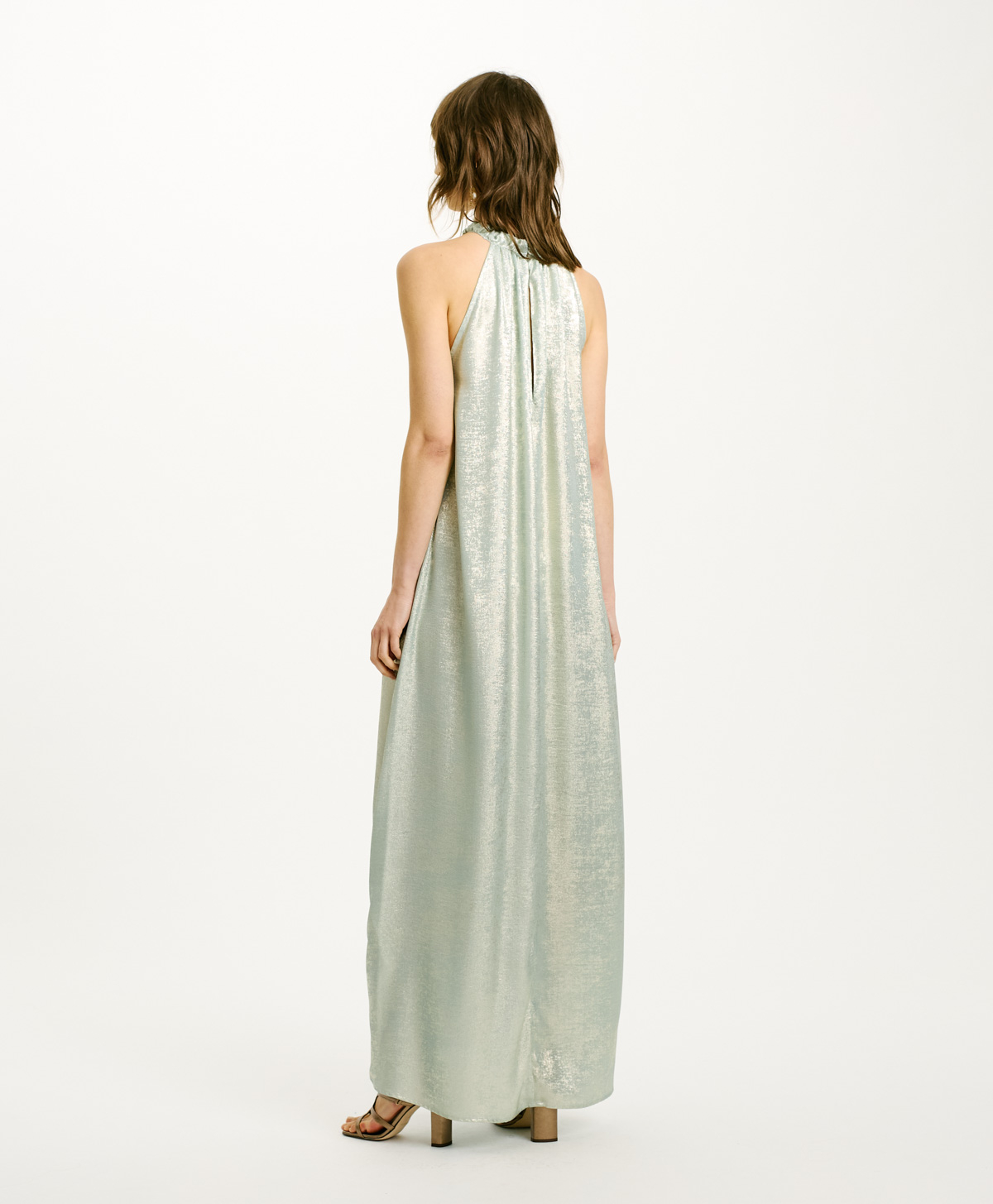 ROBE YUCA EN LAMINÉ FLUIDE - AIGUE-MARINE - Momonì