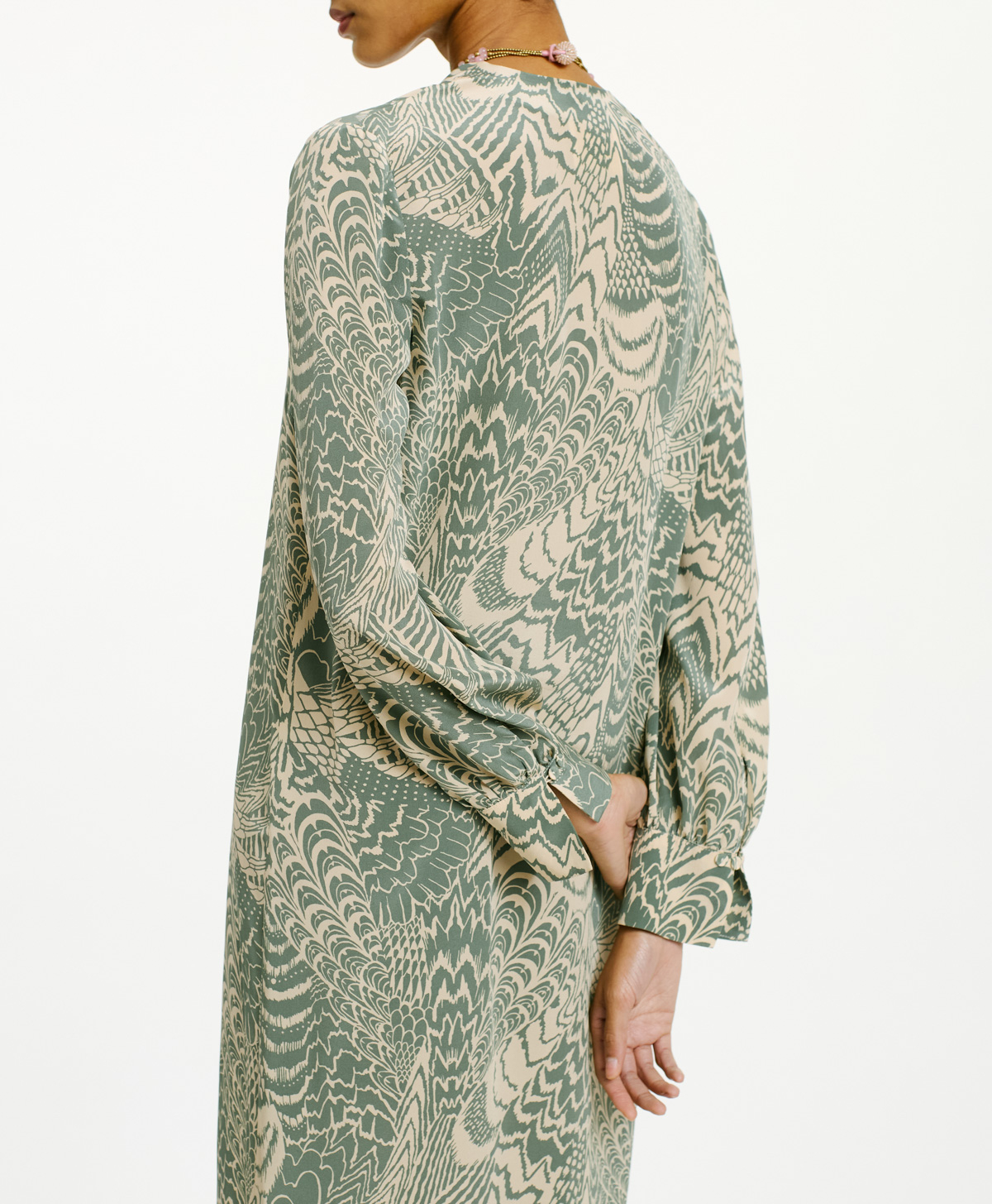 VESTIDO PIRI EN CREPÉ DE CHINA - BEIGE/SALVIA - Momonì