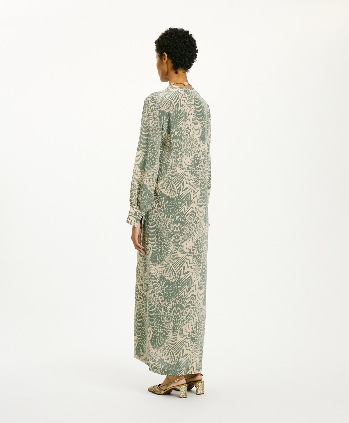 VESTIDO PIRI EN CREPÉ DE CHINA - BEIGE/SALVIA - Momonì