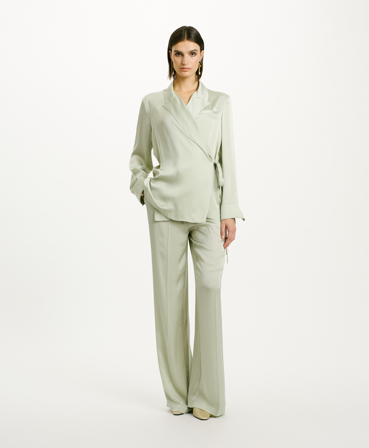 PRAIA JACKET IN SATIN GEORGETTE - AQUAMARINE - Momonì