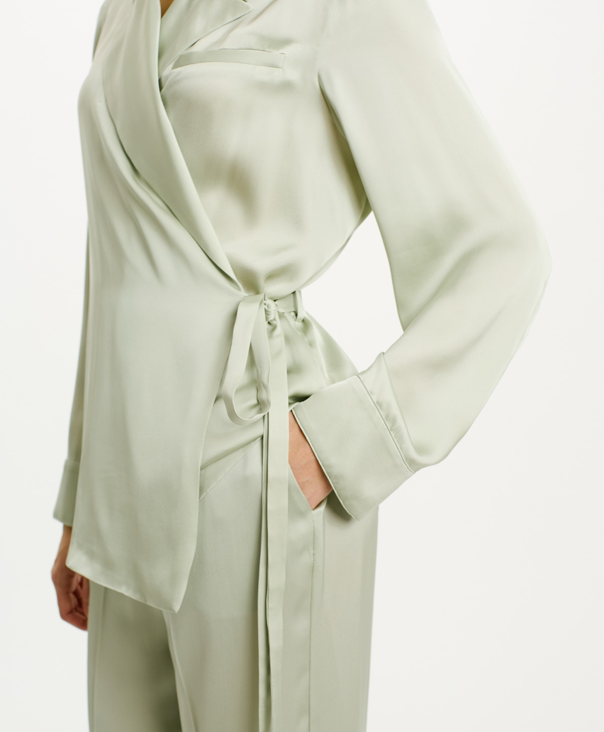 PRAIA JACKET IN SATIN GEORGETTE - AQUAMARINE - Momonì