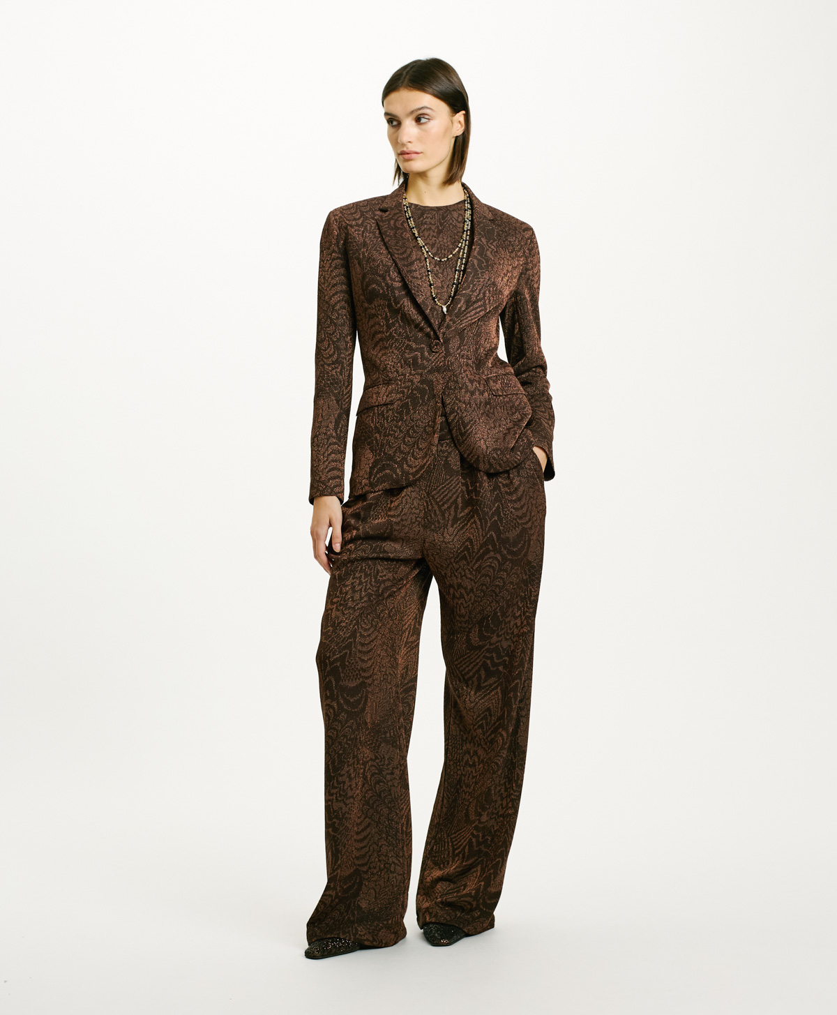 COPAIBA JACKET IN JERSEY JACQUARD WITH LUREX - CHOCOLATE/COPPER - Clothing - Momonì