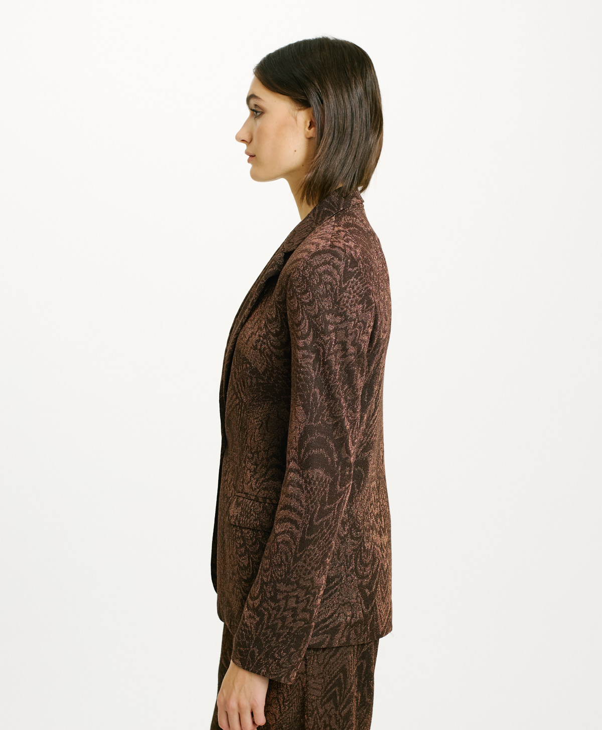 GIACCA COPAIBA IN JERSEY LUREX JACQUARD - CIOCCOLATO/RAME - Momonì