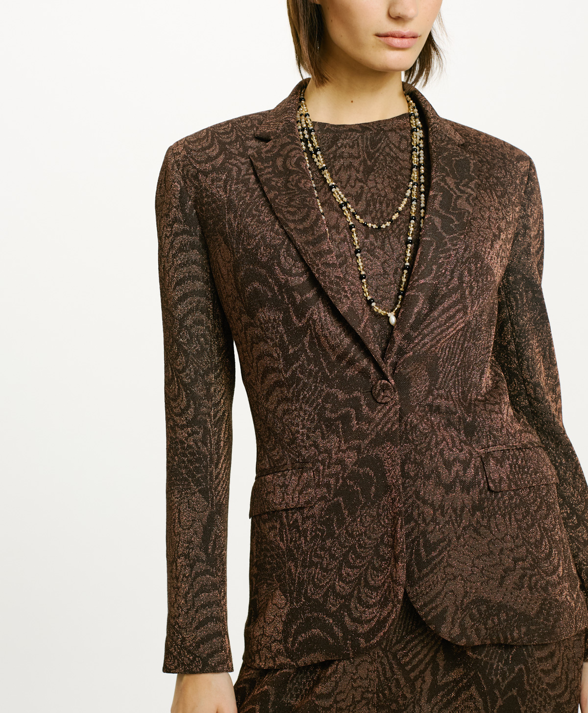 GIACCA COPAIBA IN JERSEY LUREX JACQUARD - CIOCCOLATO/RAME - Momonì