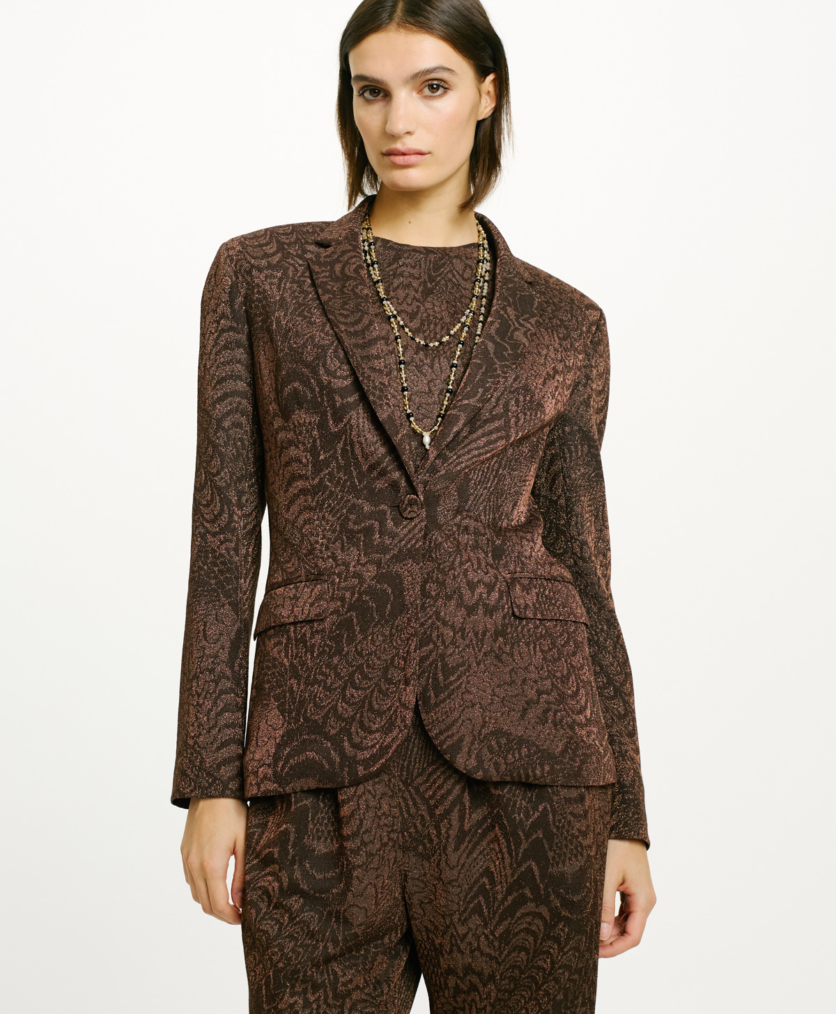 GIACCA COPAIBA IN JERSEY LUREX JACQUARD - CIOCCOLATO/RAME - Momonì