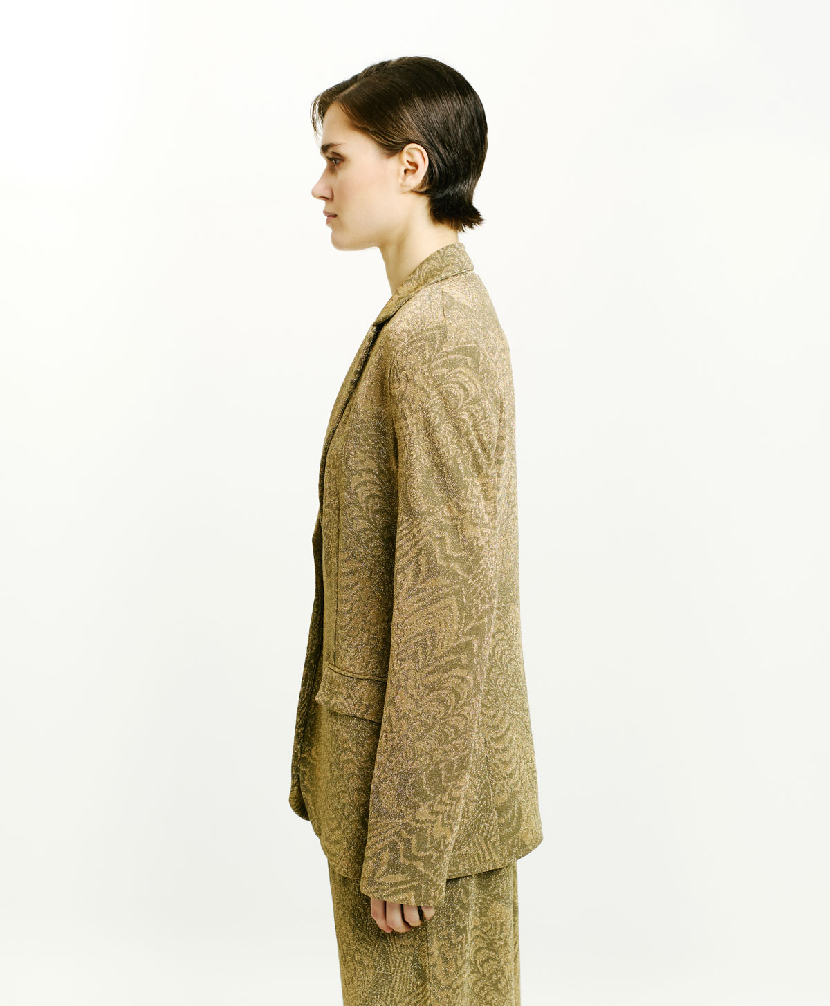 VESTE COPAIBA EN JERSEY LUREX EN JACQUARD - VERT MATCHA/OR - Momonì