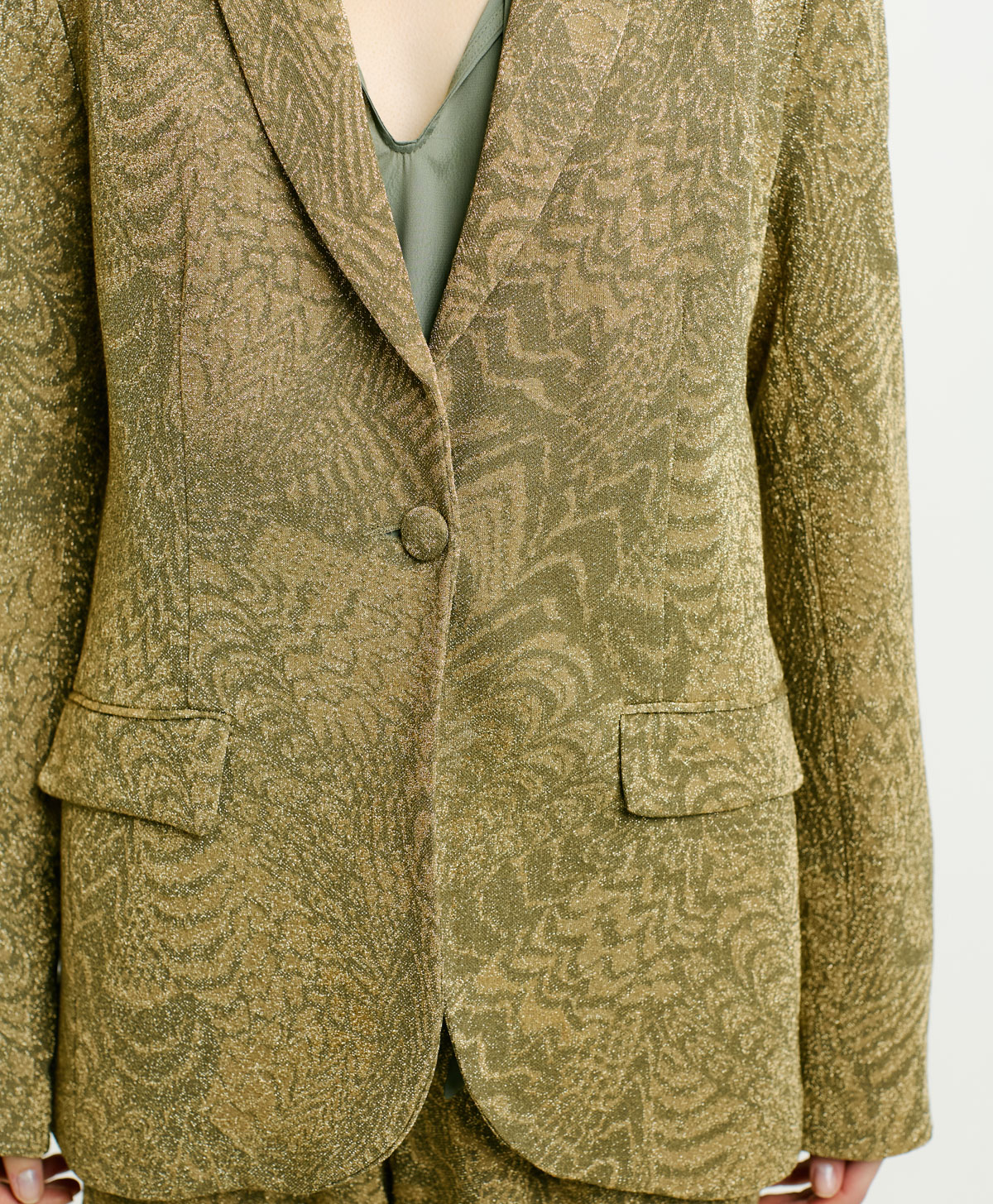 VESTE COPAIBA EN JERSEY LUREX EN JACQUARD - VERT MATCHA/OR - Momonì