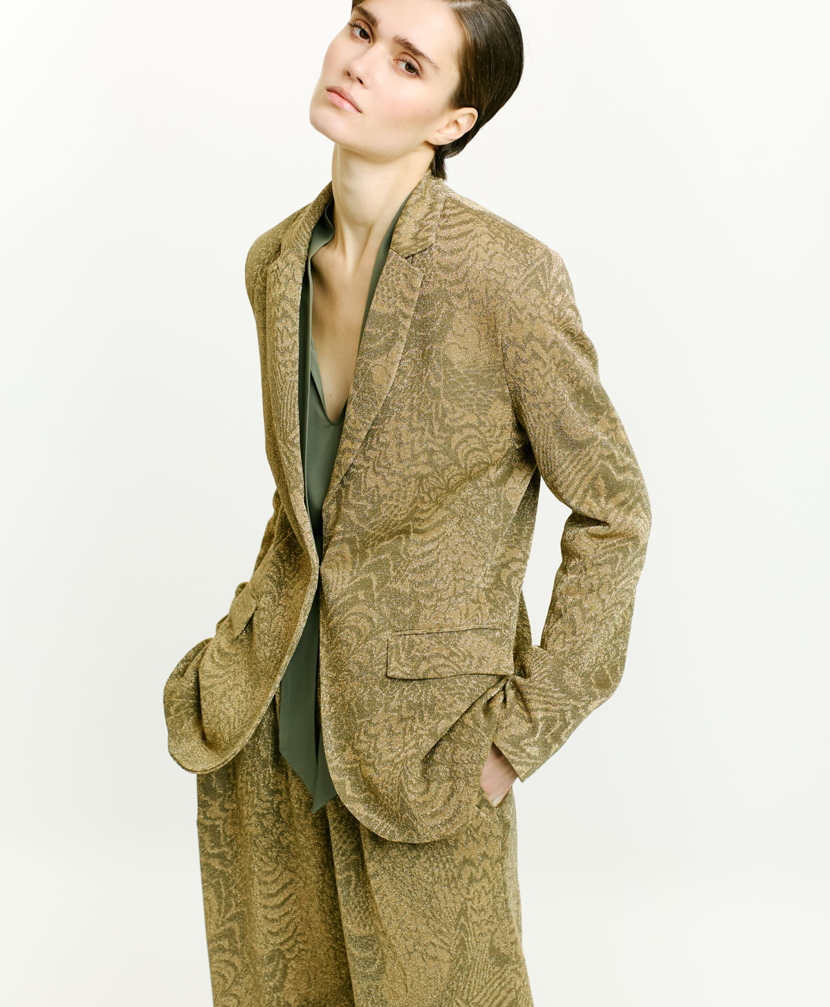 COPAIBA JACKET IN JERSEY LUREX JACQUARD - MATCHA GREEN/GOLD - Clothing - Momonì