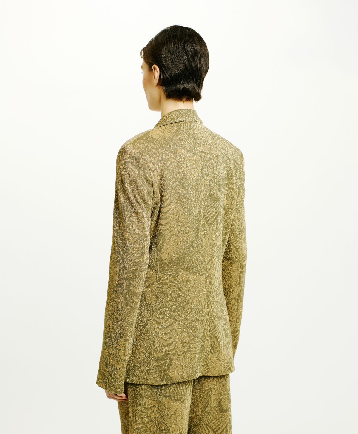 VESTE COPAIBA EN JERSEY LUREX EN JACQUARD - VERT MATCHA/OR - Momonì