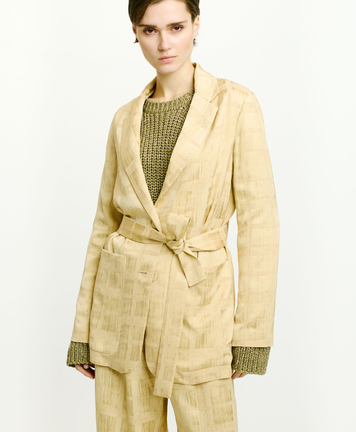 NAWI JACKET IN JACQUARD VISCOSE - VANILLA - Momonì