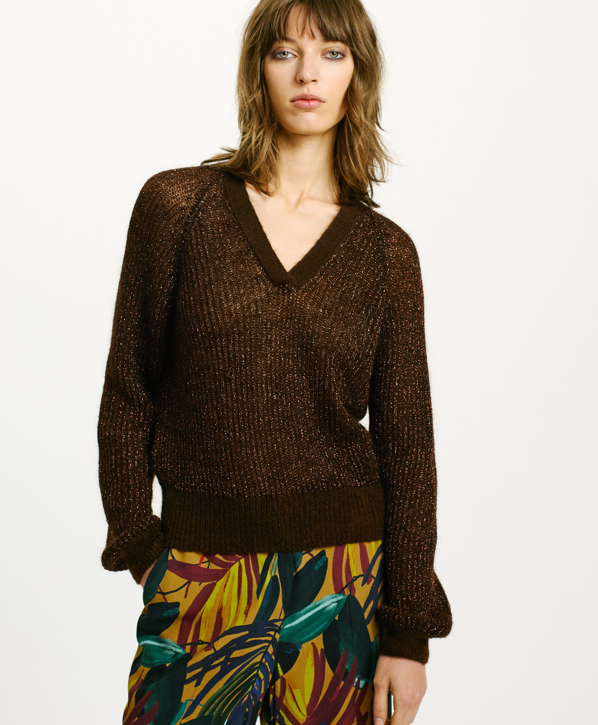 WAHA SWEATER IN MOHAIR AND LUREX - CHOCOLATE - Clothing - Momonì