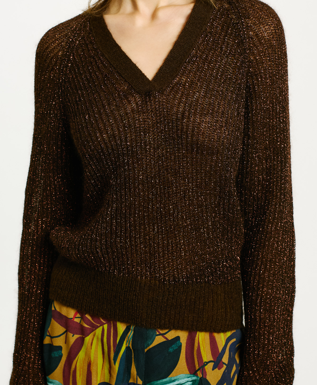 TRICOT WAHA EN MOHAIR ET LUREX - CHOCOLAT - Momonì