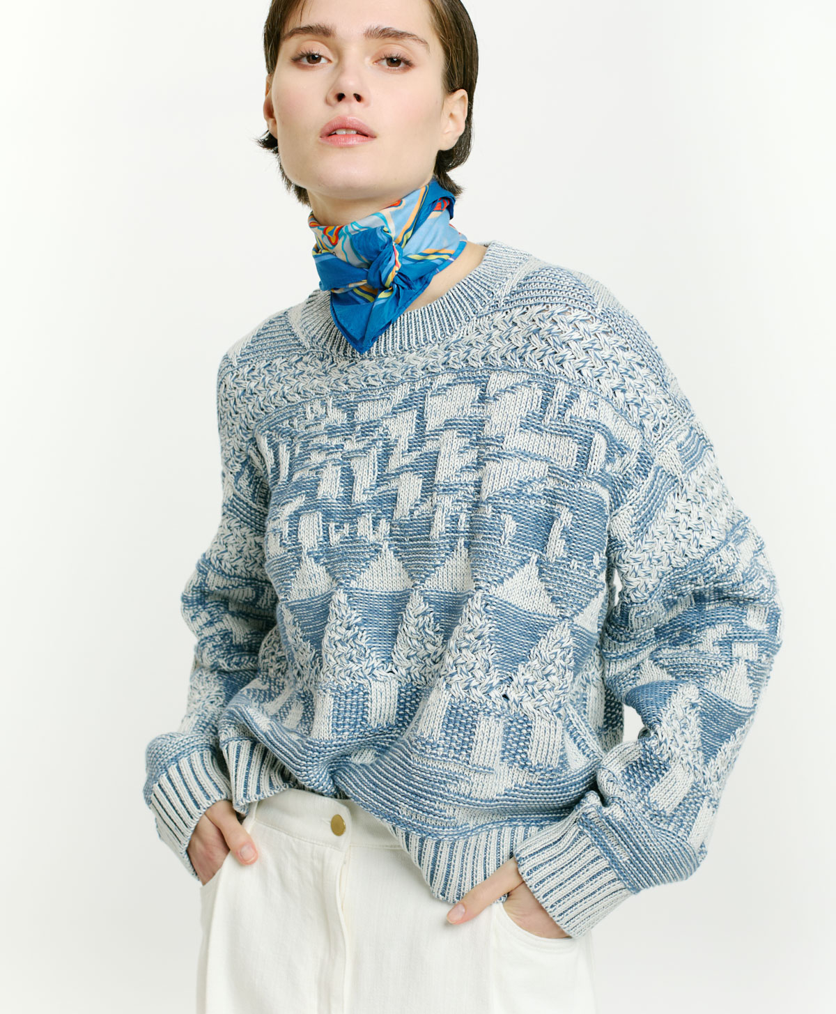 PUSHA SWEATER IN JACQUARD - SKY BLUE - Momonì
