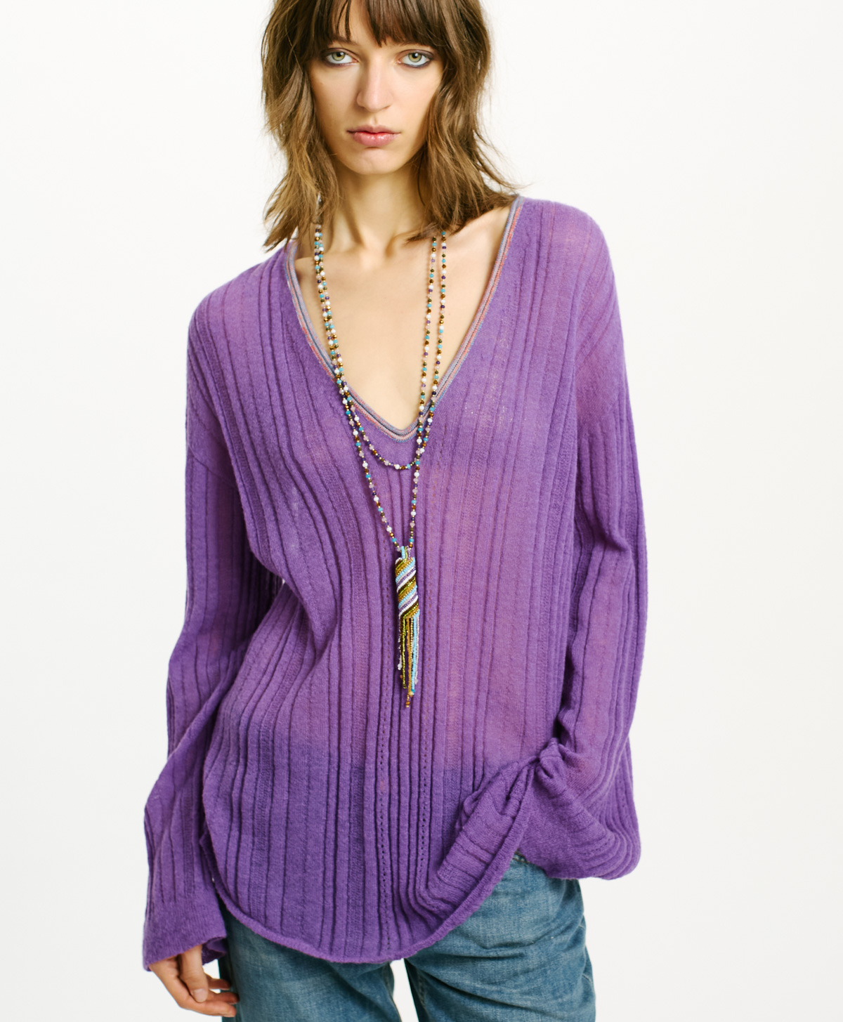 BANAL SWEATER IN TEXTURED ALPACA MOHAIR - VIOLET - Clothing - Momonì