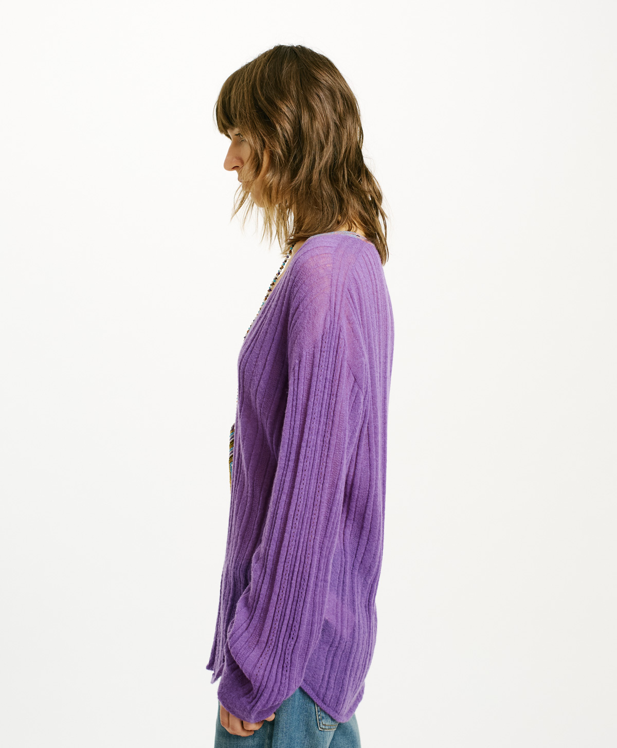TRICOT BANAL EN ALPAGA MOHAIR FAÇONNÉ - VIOLET - Momonì