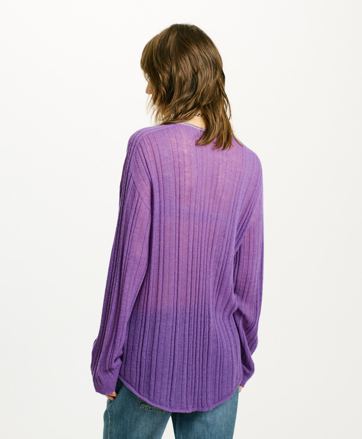 TRICOT BANAL EN ALPAGA MOHAIR FAÇONNÉ - VIOLET - Momonì
