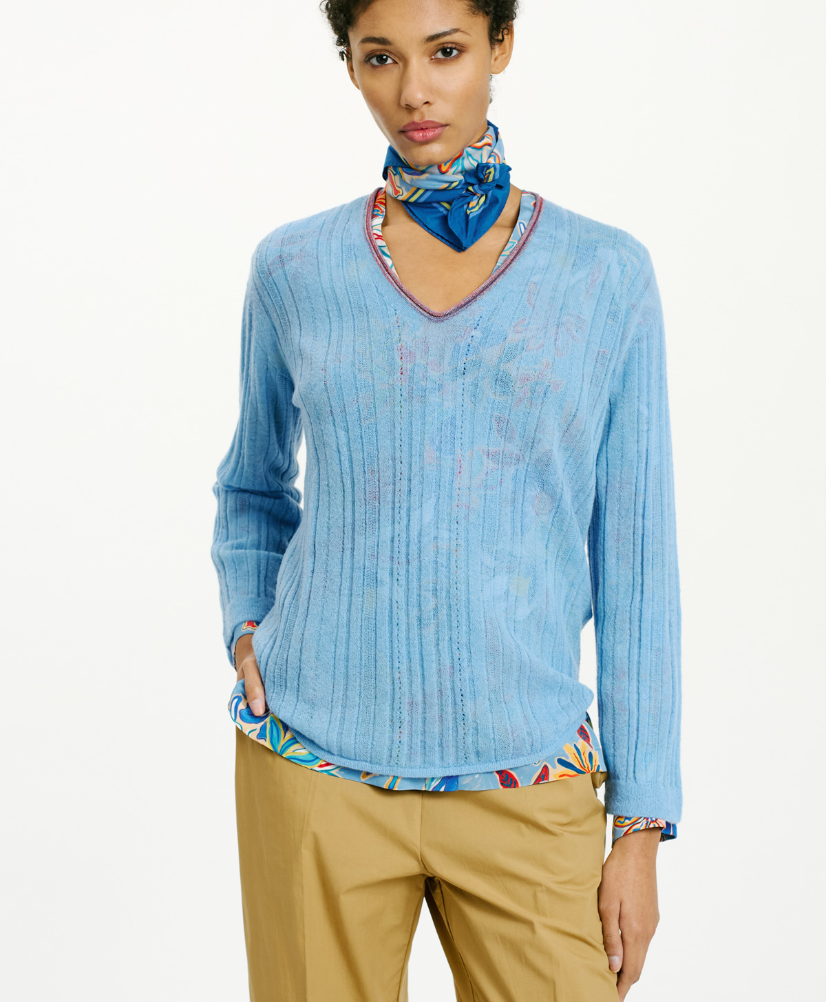 TRICOT BANAL EN ALPAGA MOHAIR FAÇONNÉ - BLEU CLAIR - Clothing - Momonì